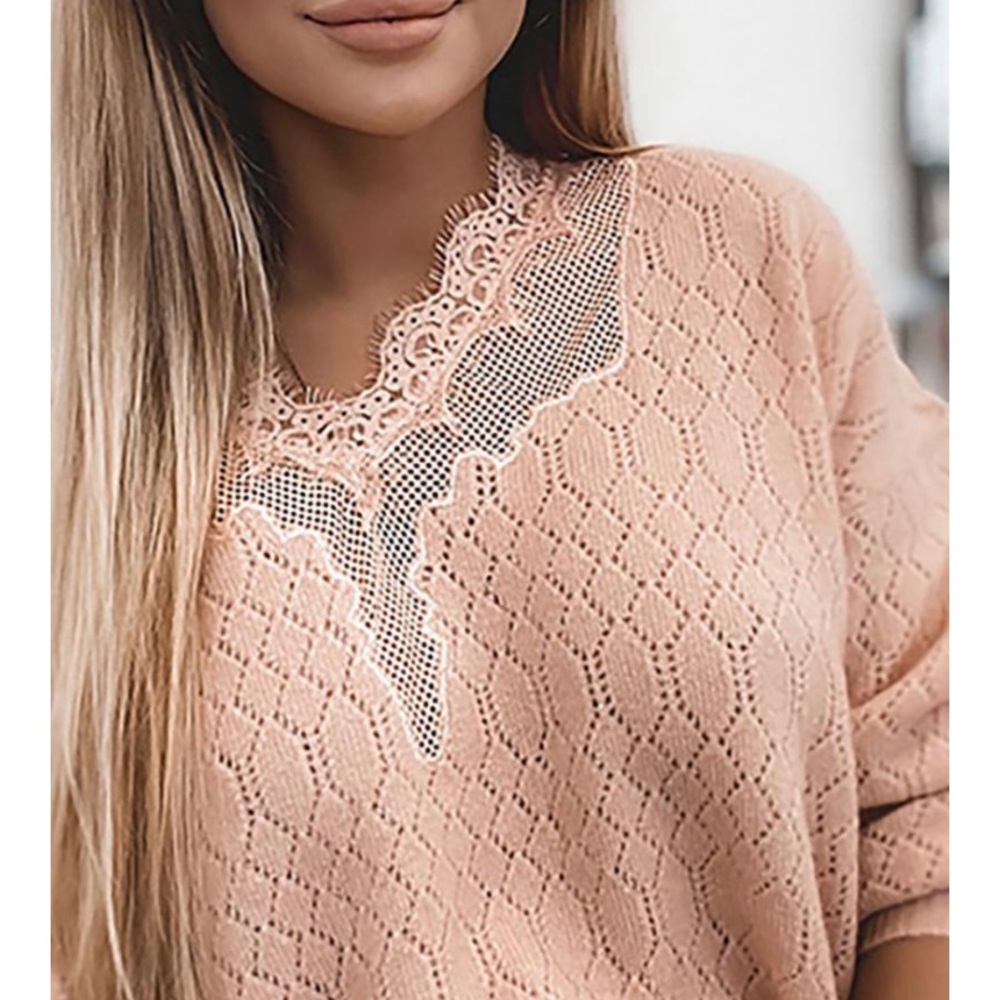 🎉Host Pick🎉Lace Splicing Hollow Out Sweater - Picture 2 of 5